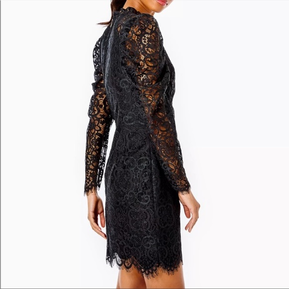 Lilly Pulitzer Averi Lace Embroidered black mini mock neck long sleeve size 00 - Picture 4 of 11